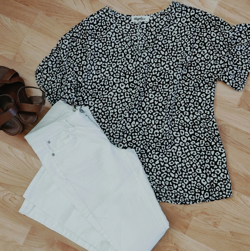 Animal Print Bell Sleeves Blouse